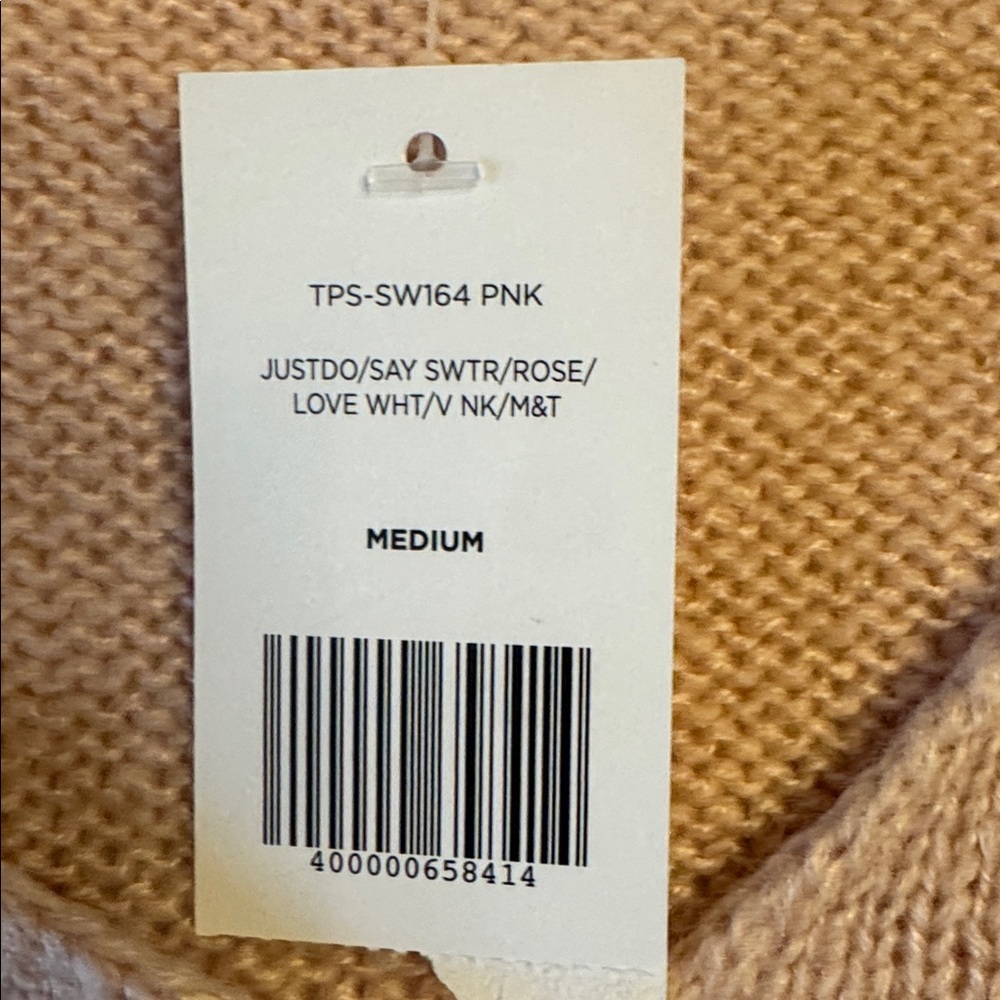 NWT! Mia & Tess Love V-Neck Sweater - Pink, sz M - Picture 3 of 7